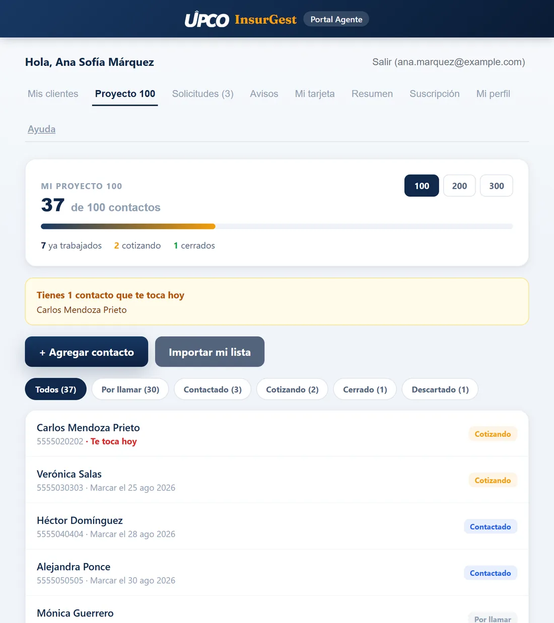 Proyecto 100 con etapas y seguimiento