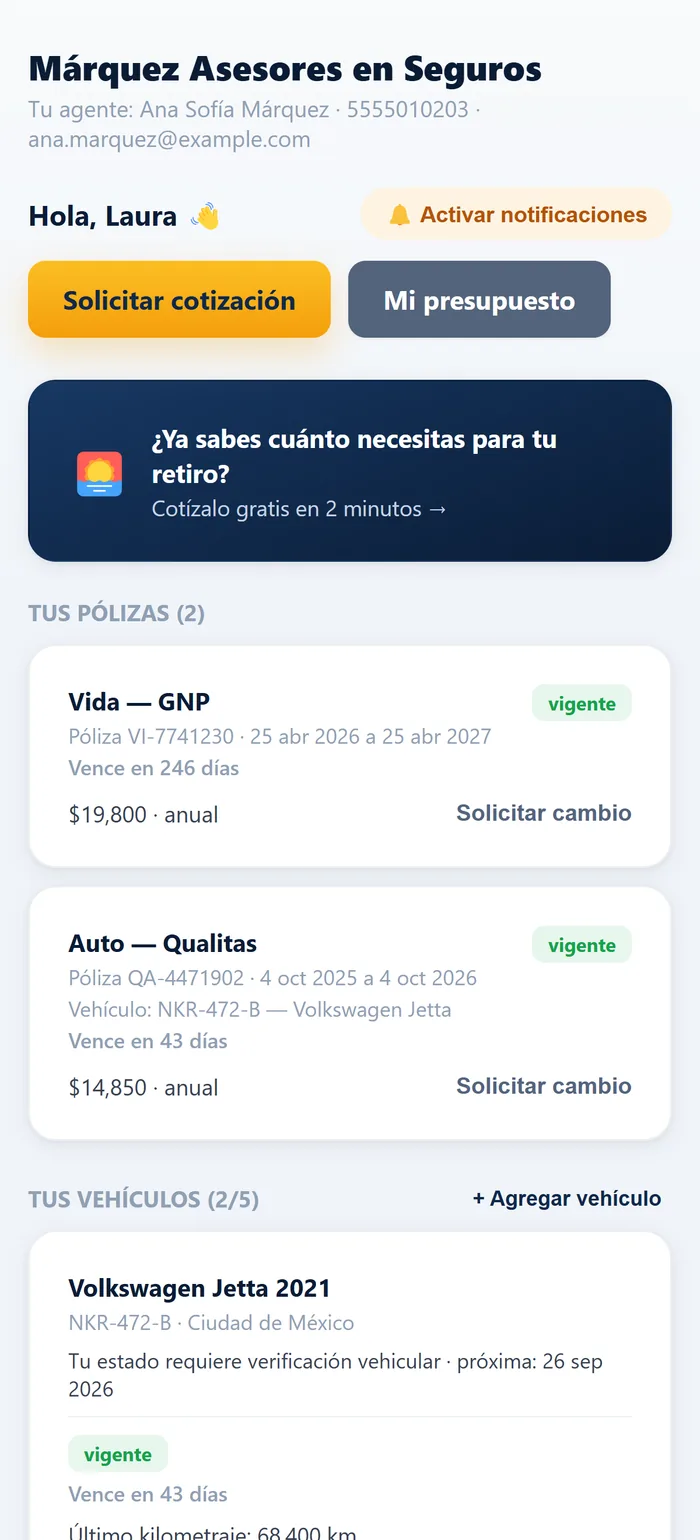 Portal del cliente abierto en un celular